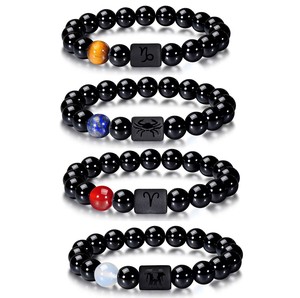 Pulseras de Cuentas de Ágata Negra de 8 mm y Piedra de Ojo de Tigre Amarillo al Por Mayor para Hombres y Mujeres, Cadenas de Mano Elásticas para Parejas - Product Image 1