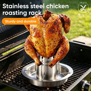 Stainless Steel Portable Vertical Chicken Roaster Rack Drip <b>Pan</b> Detachable <b>Stand</b> BBQ Grilling Tools Outdoor Use Oven Smoker - Product Image 1
