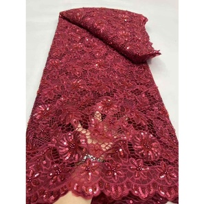 Tissu en dentelle de luxe écologique polyester/coton, 5 yards, prix de gros, dentelle à sequins violets <span class=keywords><strong>pas</strong></span> chère, pour robes africaines pour femmes - Product Image 6