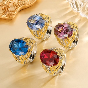 Fashion Jewelry Eco-friendly Copper 13*18mm Cubic Zirconia Large Colorful Statement Hollow Out Band <b>Rings</b> for Premium Daily Wear - Product Image 5