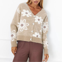 Cardigan en tricot décontracté personnalisé pour femme, style rétro, imprimé floral polyvalent