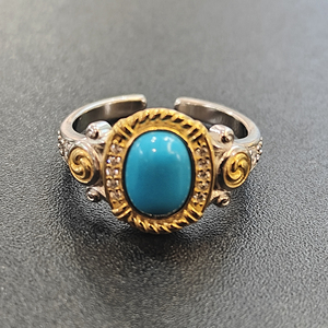 Anillo de Plata de Ley 925 con Turquesa Étnica Retro, Baño de Oro en Relieve y <span class=keywords><strong>Cristal</strong></span> - Product Image 3