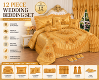 Ensemble de literie de mariage en satin de luxe royal, 12 pièces, ensemble de couette brodée avec rideaux assortis, Juego De Cama Con Cortinas