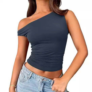 <span class=keywords><strong>เสื้อ</strong></span>ยืดผู้หญิงแบบไหล่เดียว ผ้ารัดรูป ยืดหยุ่น นุ่ม สวมใส่สบาย แขนสั้น แฟชั่นทันสมัย - Product Image 4