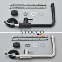 Robinet de cuisine STOCCO en acier inoxydable 304 noir, monocommande avec douchette extractible, rotation à 360°, arc haute, montage sur plan de travail
