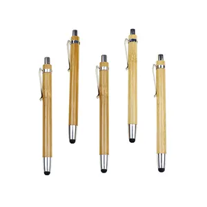 BECOL Hot Sell Eco Friendly Bamboo Ballpoint Pen Custom Logo Printed Advertising Wood Ball Pen with Stylus for Tablet