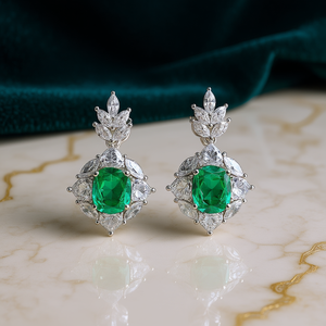 Pendientes de Diamantes y Esmeraldas de Oro Blanco de Lujo, Corte Ovalado, Color D, Naturales, Certificados por GIA, Joyería para Mujer para Bodas - Product Image 2