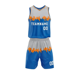 Uniforme de basket-ball bleu pour hommes, ensemble de maillot et short sans manches, nom et numéro de l'équipe personnalisés, vêtements sublimés - Product Image 1