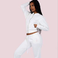 Ensemble de survêtement personnalisé pour femme, en coton brodé uni, veste à fermeture éclair intégrale et pantalon évasé taille basse, idéal pour l'automne et l'hiver
