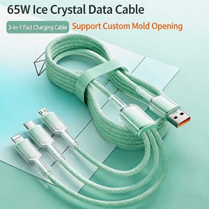 AWELL 65W 3-in-1 Fast Charging <b>Cable</b> Braided Transparent USB <b>Cable</b> 1M - Product Image 2