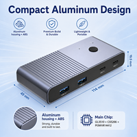 Conmutador KVM USB-C de 2 Puertos 4K para USB 3.0 de 5Gbps, Carga PD 3.0 de 100W y 80W para 2 PC que Comparten Teclado/Ratón/Monitor, en Stock