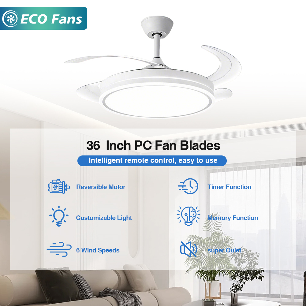Stylish Indoor Ceiling Fan with Light Retractable Design High Brightness LED Lamp for Living Room Bedroom Decoration