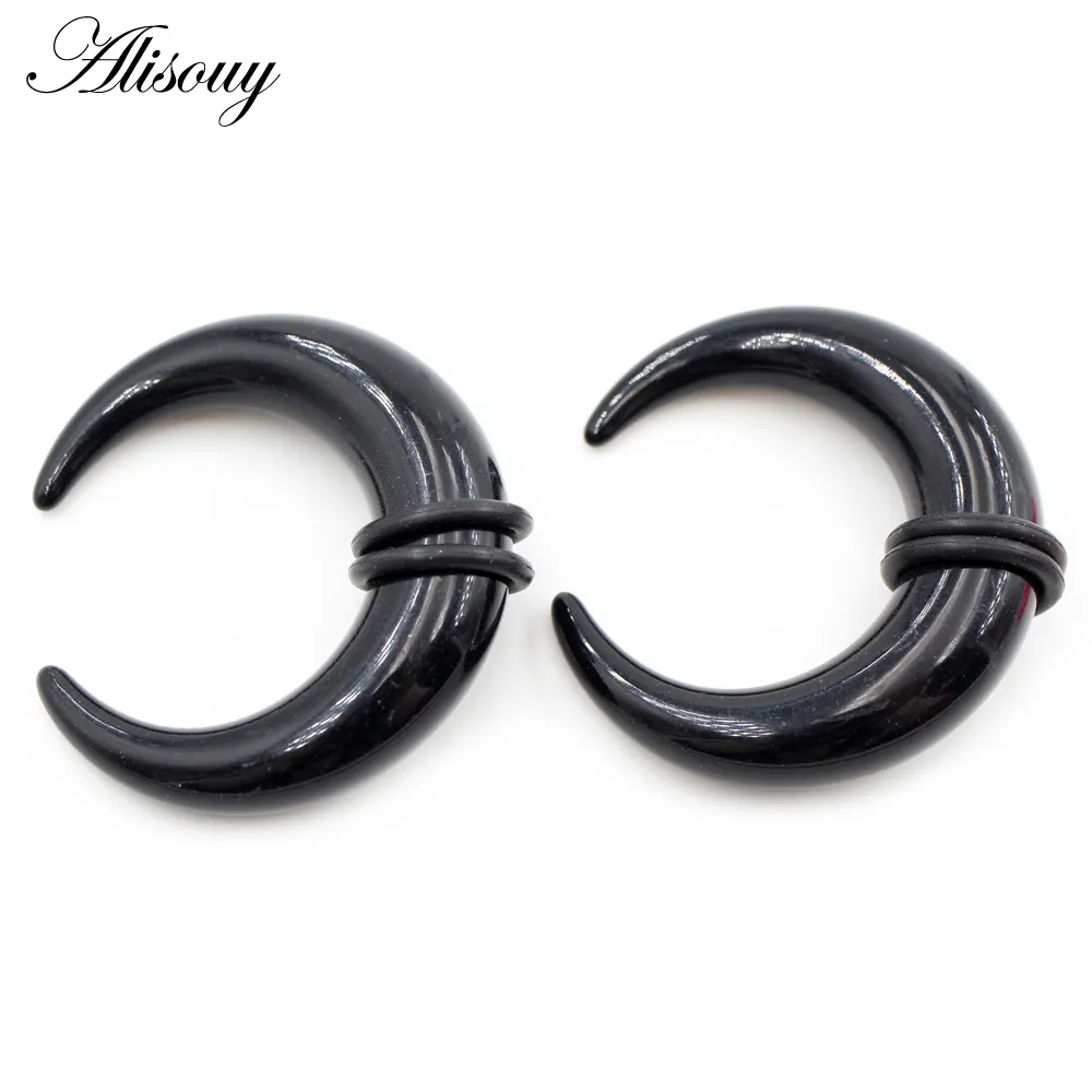 2-teiliges Acryl C-Form Buffalo Horn Ohr-Pinchleinheit Septum-Ringe Piercing schwarzes Ohr-Griffstreifen Dehnband Körperschmuck 1,6mm-16mm