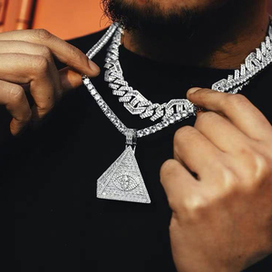 Colgantes de Pirámide Egipcia Triangular con Incrustaciones de Circonitas Cúbicas Estilo Hip Hop Miami Bling para Mujeres y Hombres, Joyería <span class=keywords><strong>Illuminati</strong></span>, Cadena de Tenis con Circonitas Cúbicas - Product Image 2