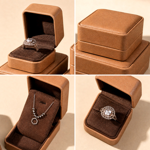 Coffret à bijoux Zebopak marron caramel avec collier, pendentif et bague – Collection cadeau de Noël et de fêtes – Vente en gros - Product Image 4