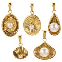 Pendentif en acier inoxydable plaqué or avec perle DIY Jewelry for Gift Shell Pendant et Pearl Stainless Drop