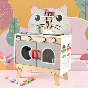 Jouets en bois pour enfants : Cuisine de poupée en bois bleue pour la classification des déchets, jeu de rôle, cuisinière de simulation pour chat - Product Image 5