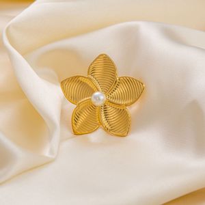 <b>Stud</b> Earrings Flower Shape <b>Titanium</b> Steel Gold Plated Pearl Inlay Party Jewelry Women's Fashion Accessories - Product Image 4