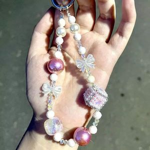 สายคล้องมือถือผู้หญิงแบบหรูหรา พร้อมคลิปหนีบแฟชั่น พิมพ์ลายซิลค์สกรีน ประดับมุก - Product Image 3