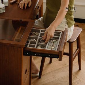 <b>Solid</b> <b>Wood</b> Vanity Table Nordic Retro Style With Storage Bedroom Makeup <b>Desk</b> Integrated Cabinet For Small Apartment - Product Image 3