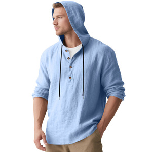 Chemise Homme 2025 Nouvelle Collection Printemps-Automne en Lin à Capuche Coupe Ample Décontractée Design Uni pour <span class=keywords><strong>Site</strong></span> Web Indépendant - Product Image 4