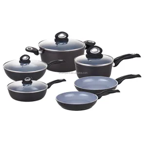 Forged Aluminum Cookware set with Heat resistant Gray ceramic non stick frying pan set and soup pot with Sauce pan and 28cm wok
