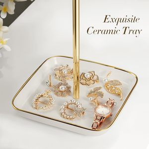 Josmimic Jewelry Holder Stand With <b>Ceramic</b> Base Gold Finish T Shape Necklace Bracelet Organizer For Women Girls Modern Design - Product Image 3