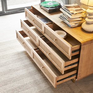 Aparador de Madera Maciza Estilo Wabi-Sabi con Seis Cajones, Moderno para el Hogar, Almacenamiento Simple para Sala de Estar, Aparador para Comedor - Product Image 4