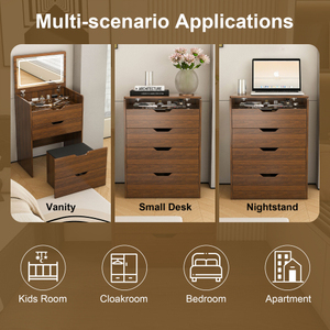 3-in-1 Solid Wood Vanity Desk Lighted <b>Mirror</b> Stool Flip Top Makeup Dressing Table <b>Compact</b> Storage Bedroom Bathroom - Product Image 4