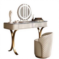Ensemble de coiffeuse moderne modulaire réglable et portable en bois avec miroir éclairé et tabouret – Table de maquillage écologique pour petites maisons