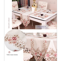 Nappe de table rectangulaire rose à motif floral, style pastoral européen, broderie ajourée, pour décoration intérieure