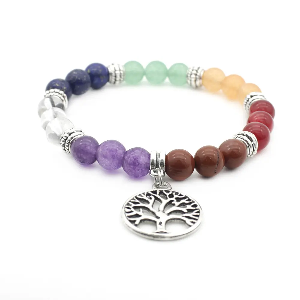 7 Chakra Stretch Chakra Arbre Pierre Naturelle Charme Bracelet pour Femmes Drop Shipping Yoga Perle Bracelet bijoux