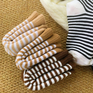 Women's Mid Calf <b>Socks</b> Fleece Lined Thickened Warm Striped Lounge <b>Socks</b> For Autumn <b>Winter</b> Home Wear - Product Image 1