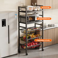 OEM Beweglicher Aufbewahrungswagen mit Abnehmbaren Gitterkörben, Mikrowellen-Tischständer, Organizer-Regalwagen für Wohnzimmer, Küche, Balkon