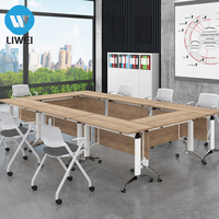 Table de conférence moderne LIWEI en acier inoxydable, pliable, modulaire, à plateau rabattable, compacte, pour la formation, bureau de réunion en bois, facile à assembler
