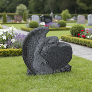 Leaning Angel Black Granite <b>Memorial</b> Monument-Outdoor Natural <b>Stone</b> Tombstone - Product Image 3