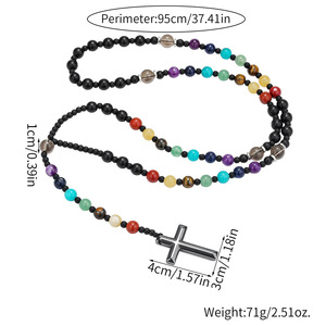 Nuova Tendenza <span class=keywords><strong>Collana</strong></span> <span class=keywords><strong>Rosario</strong></span> <span class=keywords><strong>con</strong></span> Perline in Pietra Naturale 7 Chakra e Ciondolo a Croce, <span class=keywords><strong>Collana</strong></span> Vintage da Uomo Bohemien Multicolore in Ematite - Product Image 6
