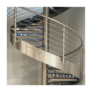 Escalera Art Metal Feixe Central interior Cinza Piso De Vidro Montado Na Lateral Haste Corrimão Escadas Escada Em Espiral