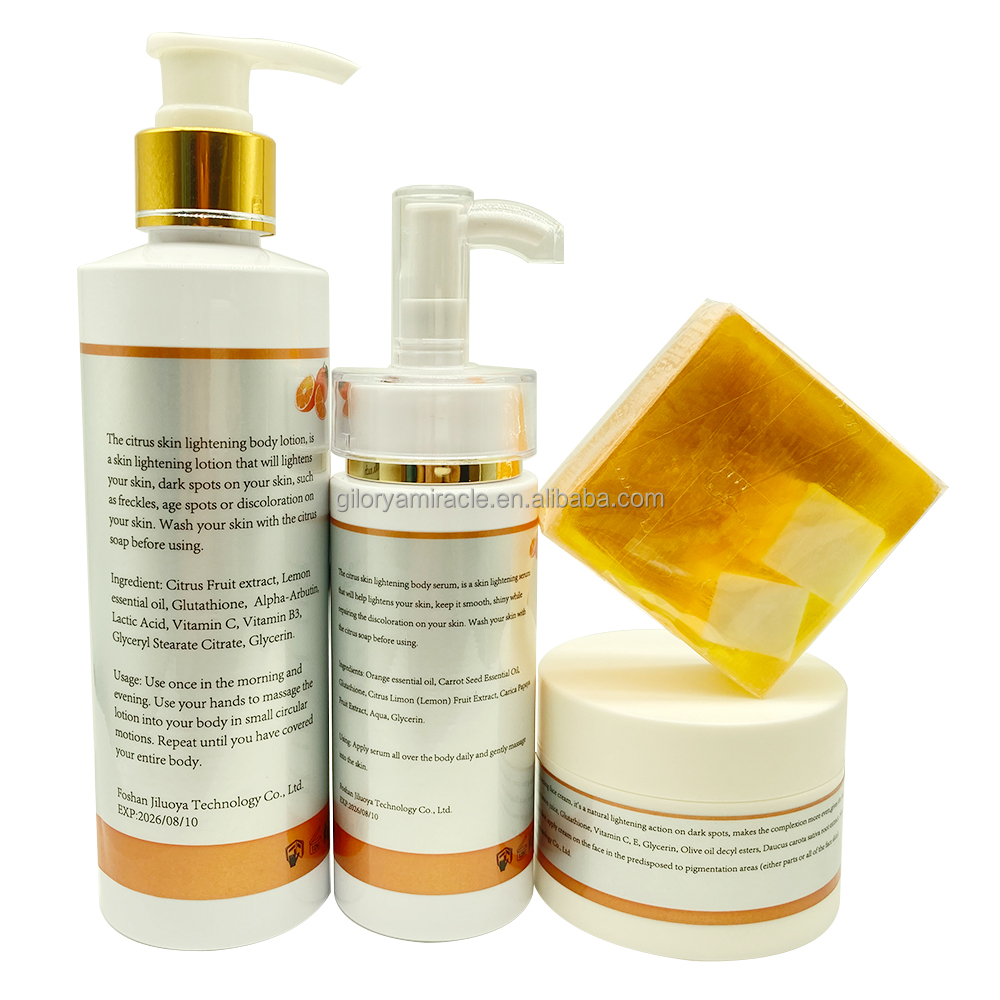 Private Label OEM Citrus Lightening Body Care Kits Glutathion Fruit Extract Remove Black Spots Whitening Organic Skin Care Set
