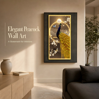 Panneau mural décoratif Paon avec cadre lumineux et détails de branches florales pour une décoration intérieure élégante