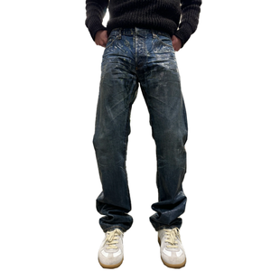 Custom Wholesale Vintage Waxed Jeans <b>Men</b> Flare Pants Streetwear Slim Fit Black Bootcut Blue Denim Stack Jeans for <b>Men</b> - Product Image 2