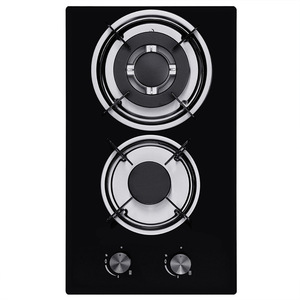 Fornello a Gas a Doppia Fiamma con Accensione Elettronica a Impulsi, Efficienza Energetica, Installazione Incassata, Superficie in Cristallo Nero - Product Image 1