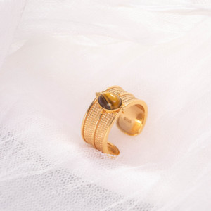 Bague rétro en pierre naturelle polyvalente, bijoux en pierres précieuses exquis, bague ouverte réglable en argent plaqué pour femmes, étanche - Product Image 3