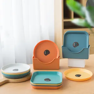 Ensemble d'assiettes en plastique démontables, sans BPA, coloré, carré, fête d'anniversaire, gâteau dessert plat, collation pour enfants, vente en gros