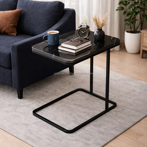 <span class=keywords><strong>Tavolino</strong></span> Laterale Moderno a Forma di C con Piano Nero, <span class=keywords><strong>Tavolino</strong></span> da Divano in Metallo per Soggiorno e Camera da Letto - Product Image 1