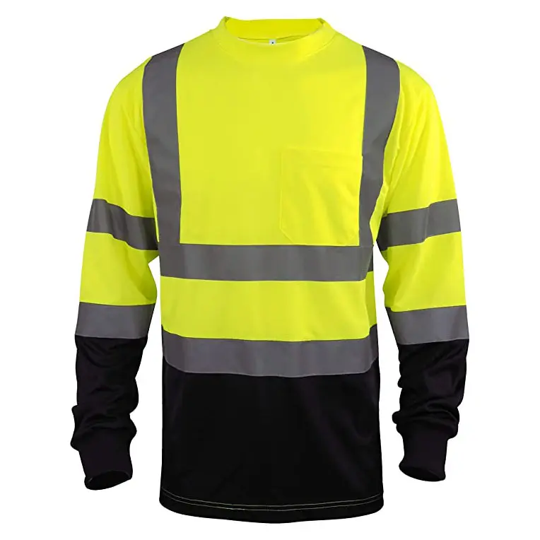 Biểu Tượng tùy chỉnh In Hi VIS T Túi Áo Sơ Mi Phản Quang An Toàn hai tone Ngắn Dài Tay Áo CAO Khả Năng Hiển Thị Phía Dưới Màu Đen áo phông