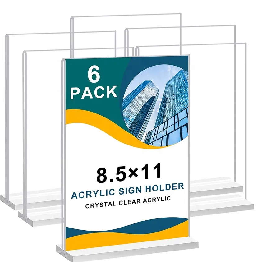 Support de signe acrylique 8.5x11 support de signes de table transparent, support de signe acrylique de support de flyer de forme de T double face