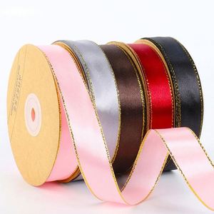 Ruban de luxe 1,8 cm x 50 yards, couleur unie brillante, pour emballage de bouquets de fleurs, avec bordure dorée - Product Image 1