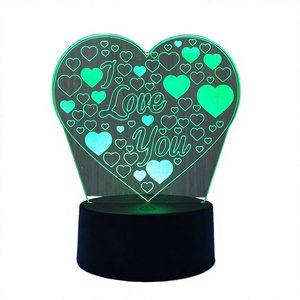Luz Noturna Decorativa Minimalista em <span class=keywords><strong>LED</strong></span> ABS 3D Ilusão Redonda Branco Quente Romântica I Love U - Product Image 4