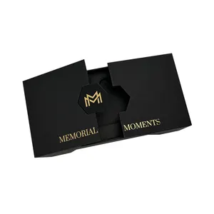 Premium Custom Lamination Foil Hot Stamping Magnetic 2 Piece Side Open Double Door Souvenir Gift Card Box Packaging With Logo